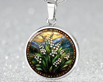 Fauxed Stained Glass Lily of the Valley Charm Necklace, Bangle, or Keychain Gift 4 Her | May Birthday, Anniversary Floral Jewelry