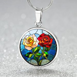Roses Necklace Faux Stained Glass Jewelry | Gift for Mom or Sister | Bangle Bracelet, or Keychain | Birthday, Anniversary Jewelry Gift 4 Her
