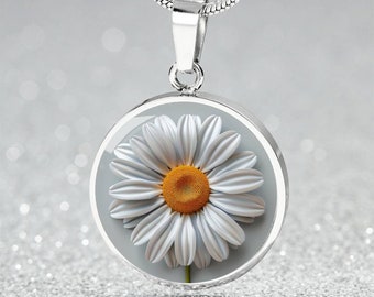 Personalized April Birth Flower Pendant Necklace Gift | Engraved Daisy Charm Bracelet | Floral Mothers Day Custom Gift | Daisy Key Ring