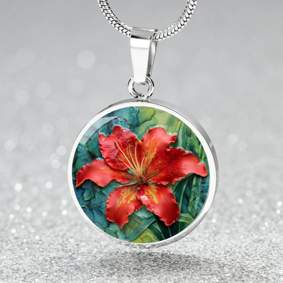 Juli✴︎ July Birth Flower Tiger Lily Jewelry Gift for Her | Red Floral