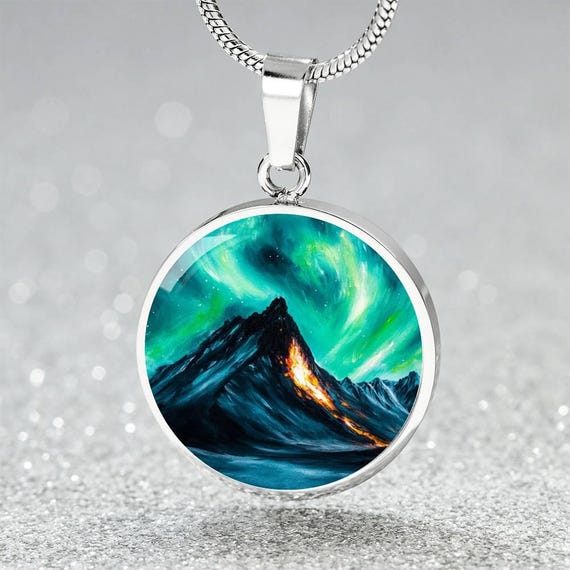Iceland Fire & Ice Volcano Jewelry Gift 4 Her| Engraved Aurora