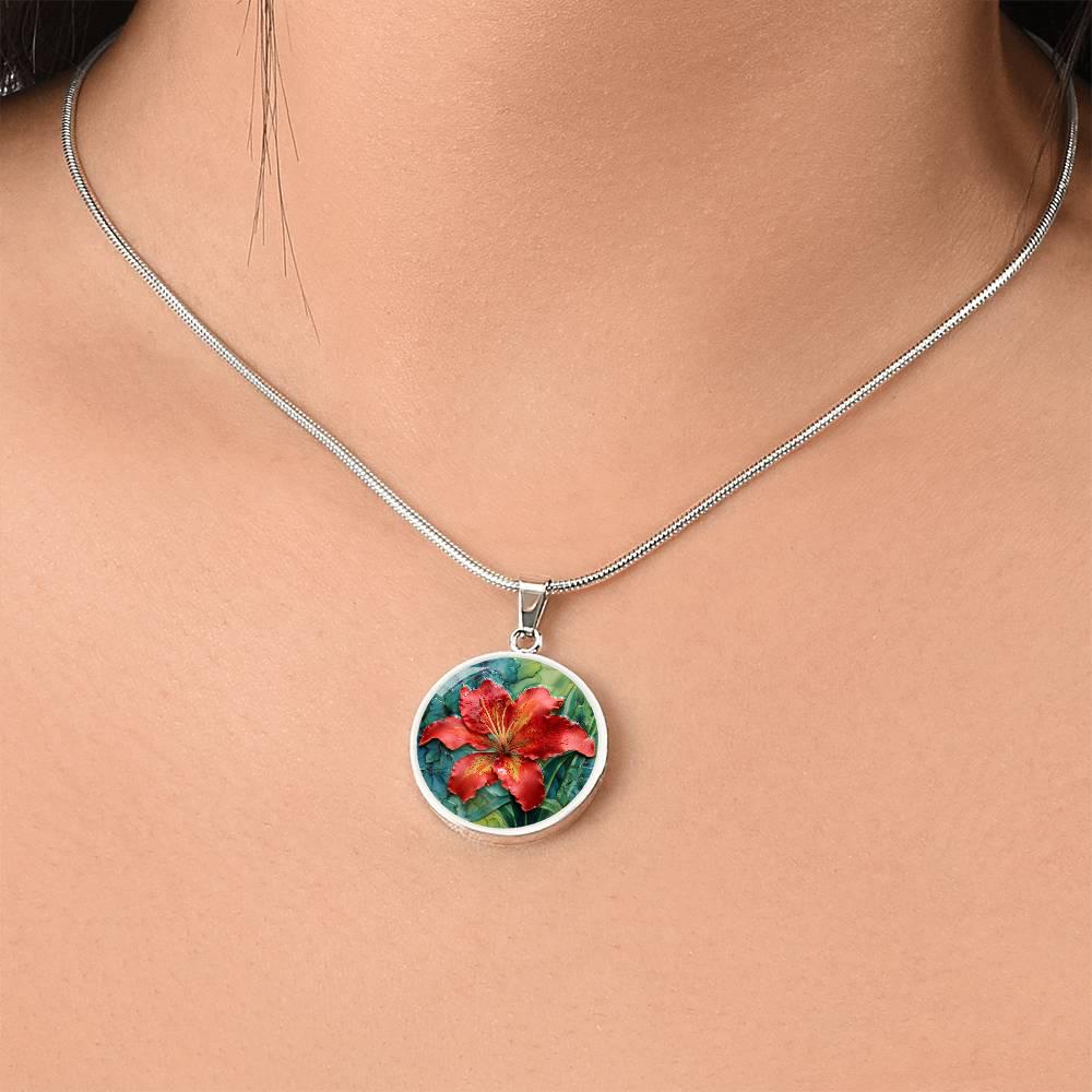 July Birth Flower Tiger Lily Jewelry Gift for Her | Red Floral