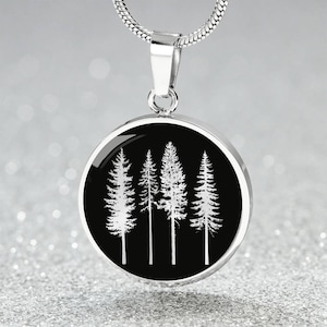 Minimalist Evergreen Pine Trees Necklace | Mother Of 4 Necklace for Hiking | Unique Forest Jewelry Her Charm Bracelet, Keychain Gift 4 Her