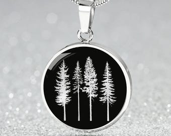 Minimalist Evergreen Pine Trees Necklace | Mother Of 4 Necklace for Hiking | Unique Forest Jewelry Her Charm Bracelet, Keychain Gift 4 Her