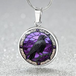Purple Black Raven Crow Necklace Faux Stained Glass | Spirit Animal Bracelet Gift 4 Best Friend | Gift 4 GoodLuck | BlackBird Goth Keychain