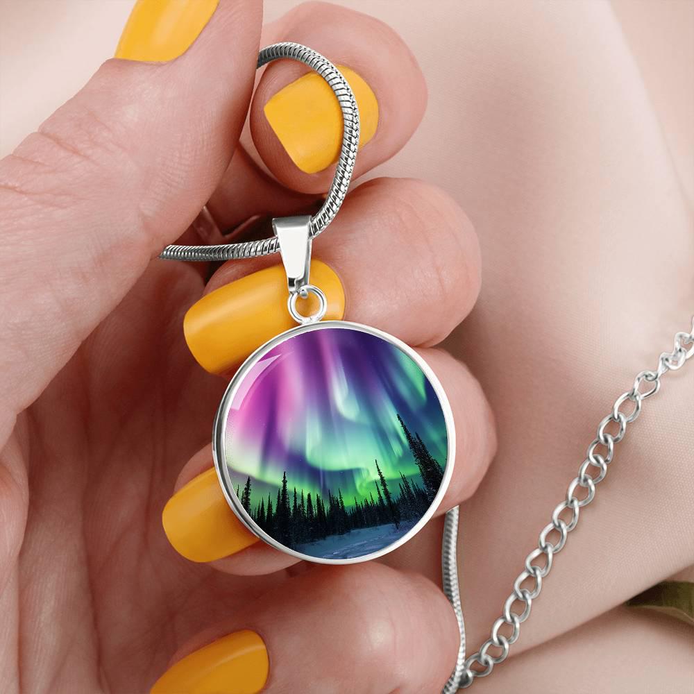 Aurora Borealis Necklace Gift for Her Engraved Alaska Northern