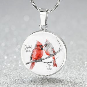 Watercolor Red Cardinal Couple Memorial Jewelry | Personalized Cardinal Bird Charm Pendant Necklace, Bracelet, Keychain 4 Bird Lover