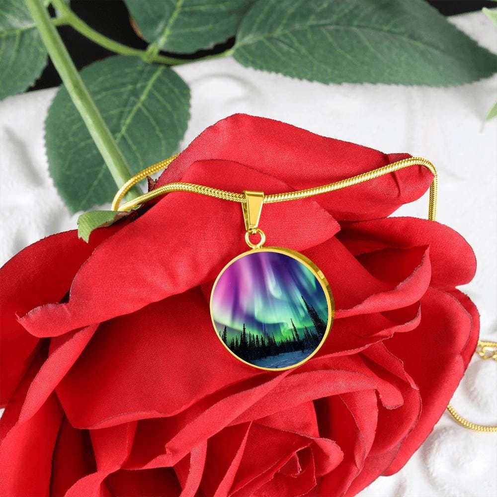 Aurora Borealis Necklace Gift for Her Engraved Alaska Northern