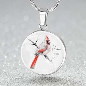 Watercolor Female Red Cardinal Memorial Jewelry | Personalized Cardinal Bird Charm Pendant Necklace, Bracelet, Keychain 4 Bird Lover