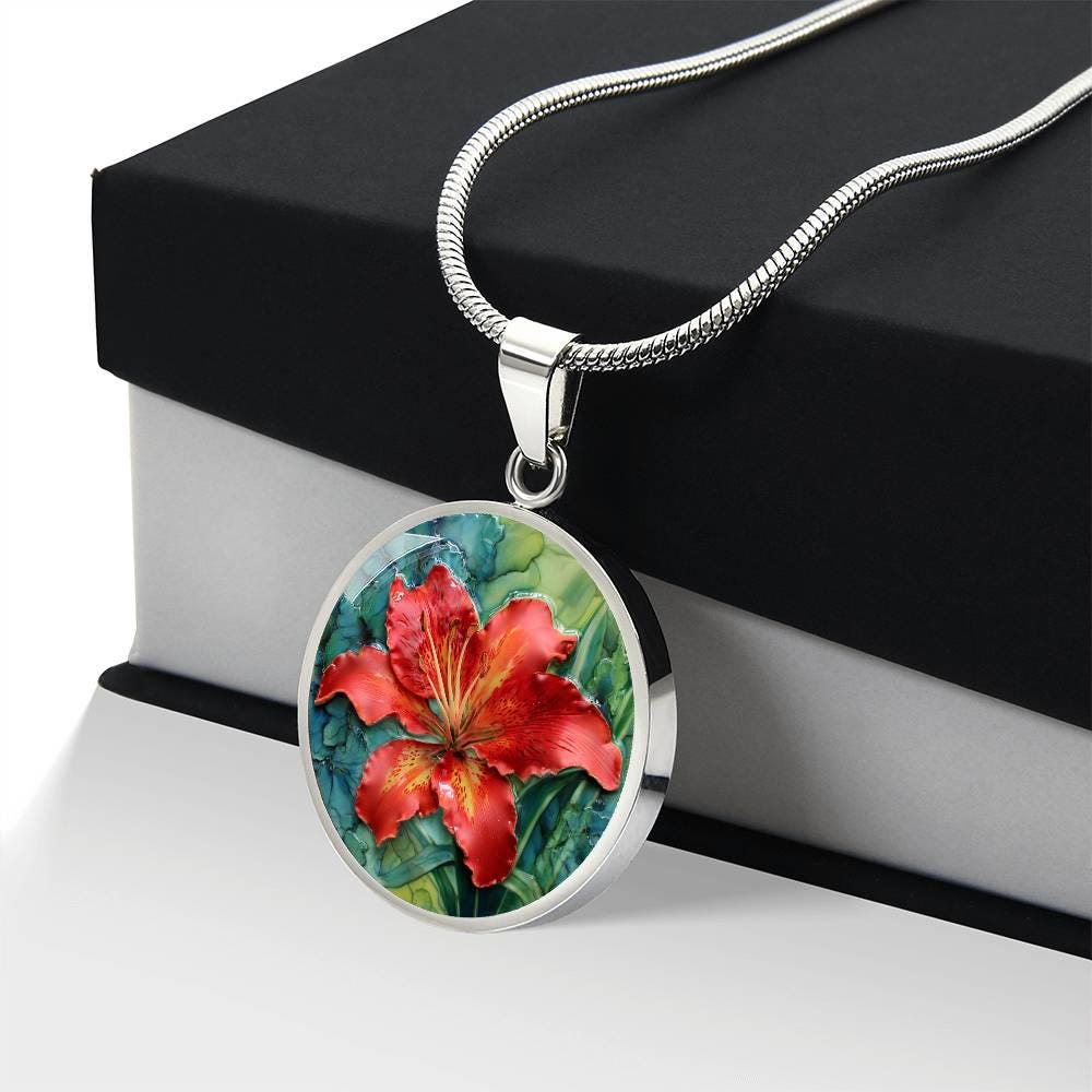 July Birth Flower Tiger Lily Jewelry Gift for Her | Red Floral