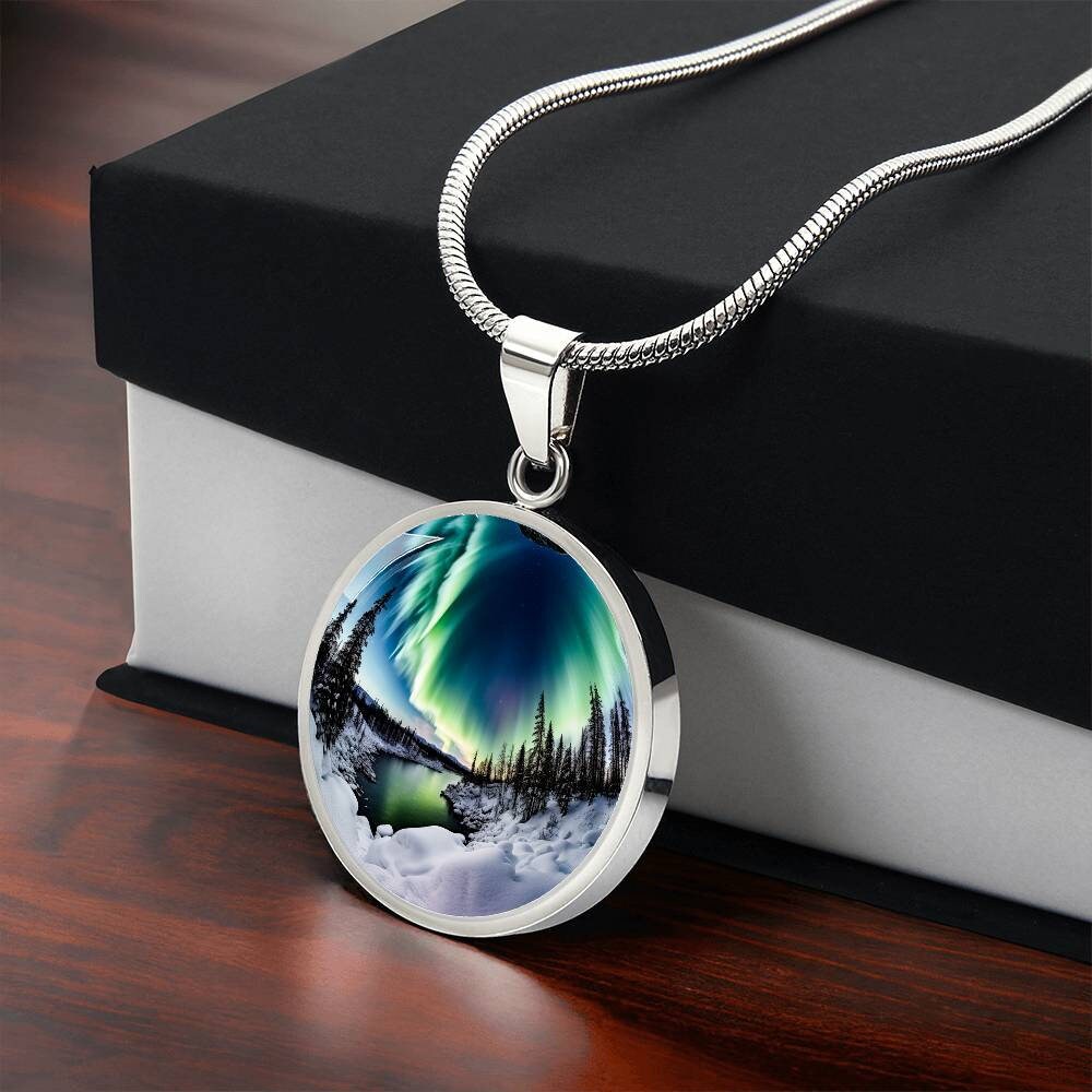 Mountain Northern Lights Necklace Gift 4 Her Engraved Aurora