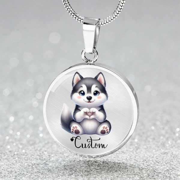 Siberian Husky Dog Mom Personalized Pendant Necklace | Engraved Dog Breed Charm With Customized Name Gift | Pet Remembrance Bracelet