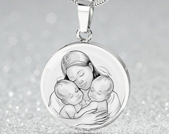 Collar minimalista personalizado para madre y gemelos / Collar con colgante grabado para mamá y dos niños, brazalete, llavero / Joyas para mamá primeriza
