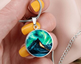 Iceland Fire & Ice Volcano Jewelry Gift 4 Her| Engraved Aurora