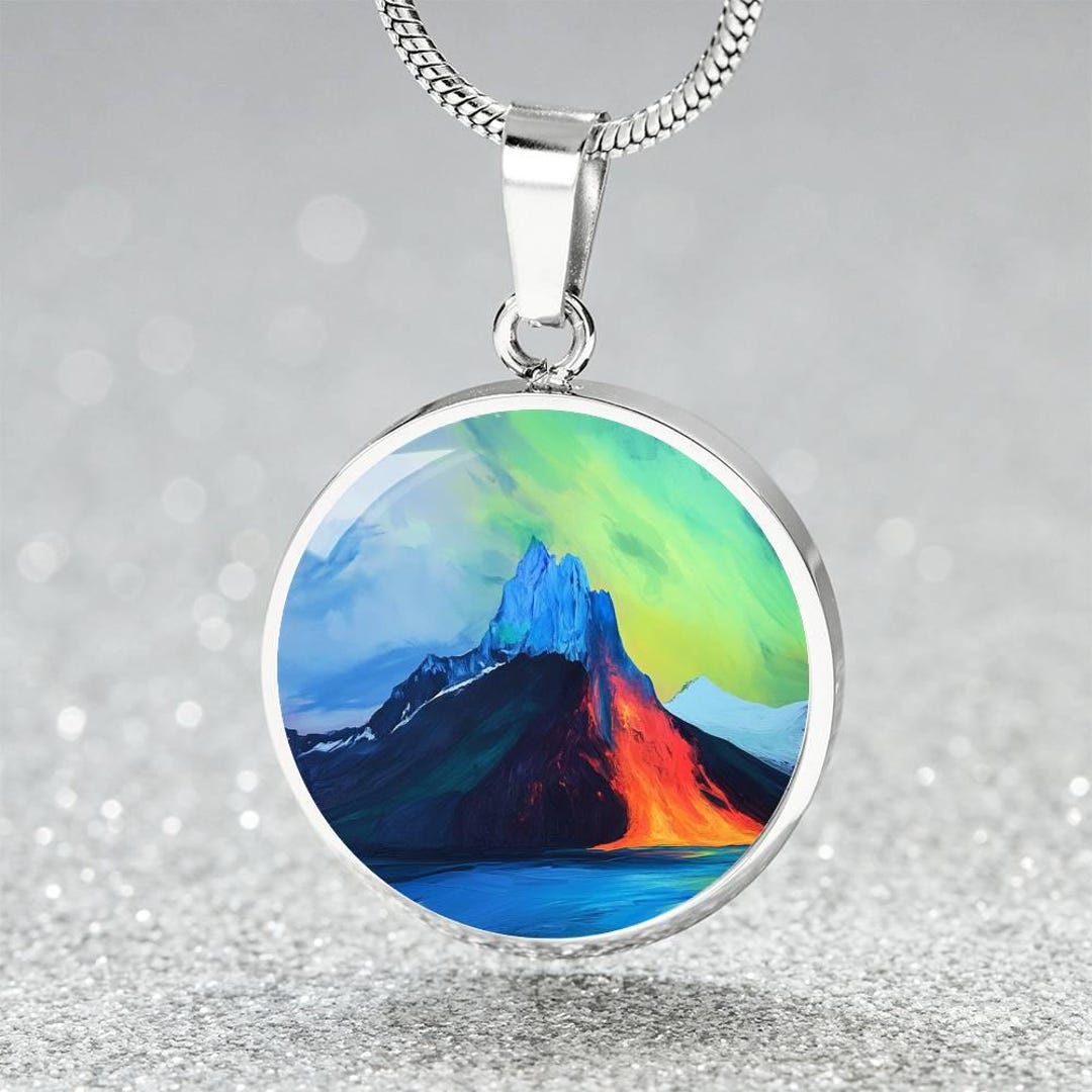 Fire & Ice Iceland Volcano Jewelry Gift 4 Her| Engraved Aurora