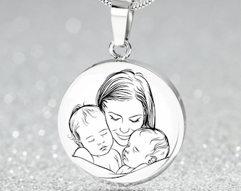 Collar minimalista personalizado para madre y gemelos / Collar con colgante grabado para mamá y dos niños, brazalete, llavero / Joyas para mamá primeriza