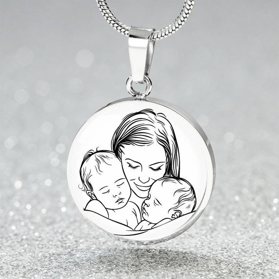 Custom Mother Twins Minimalist Necklace Mom and Two Kids Engraved Charm Pendant Necklace Bangle Bracelet Keyring New Mom Jewelry Etsy