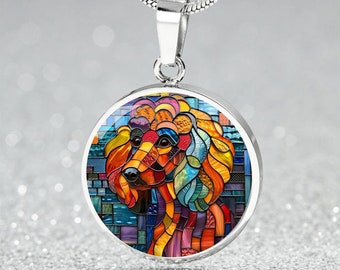 Personalized Jewelry Gift for Poodle  Dog Mom Engraved Necklace Pet Remembrance Charm Bracelet Poodle Stained Glass Keychain for Dog Lover