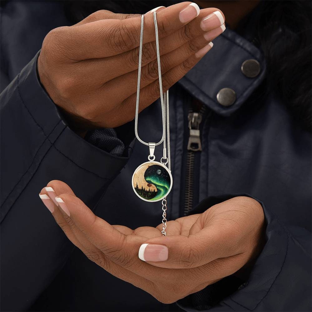 Yin Yang Aurora Borealis Pendant Necklace Custom | Engraved