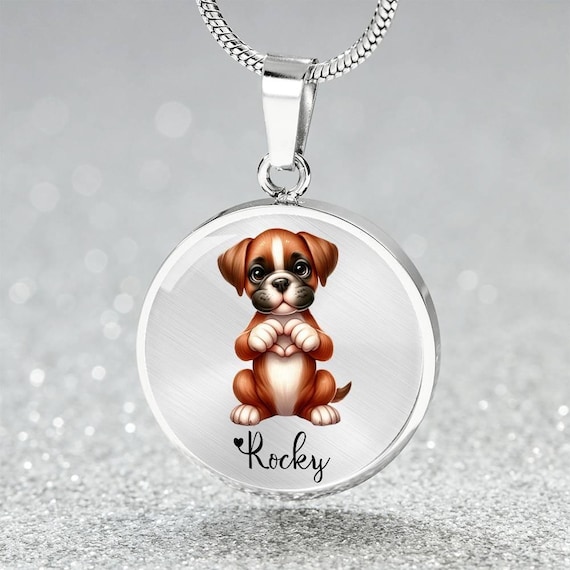 Boxer Dog Mom Personalized Pendant Necklace Engraved Dog Breed