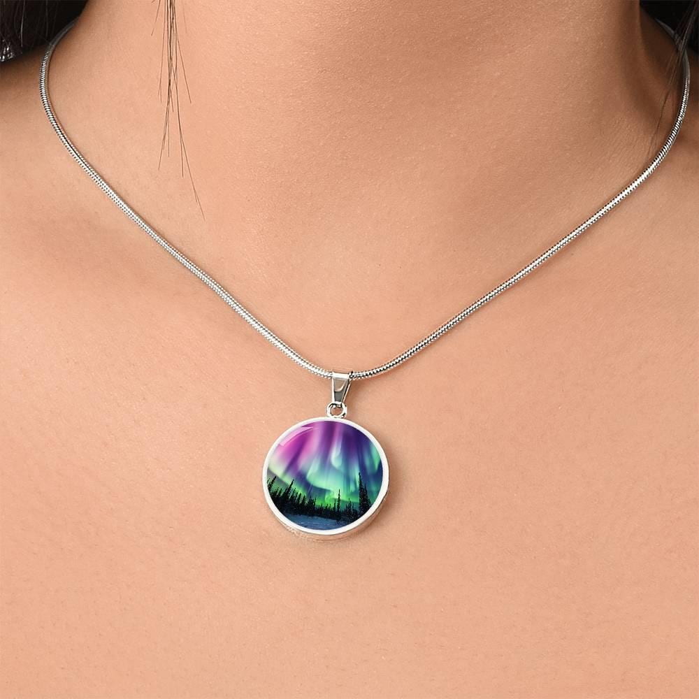 Aurora Borealis Necklace Gift for Her Engraved Alaska Northern