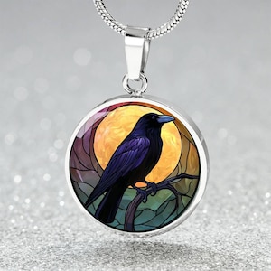 Moon & Black Raven Crow Necklace | Spirit Animal Bracelet Gift 4 Best Friend | Raven Pendant Necklace Gift 4 Luck |  BlackBird Goth Keychain