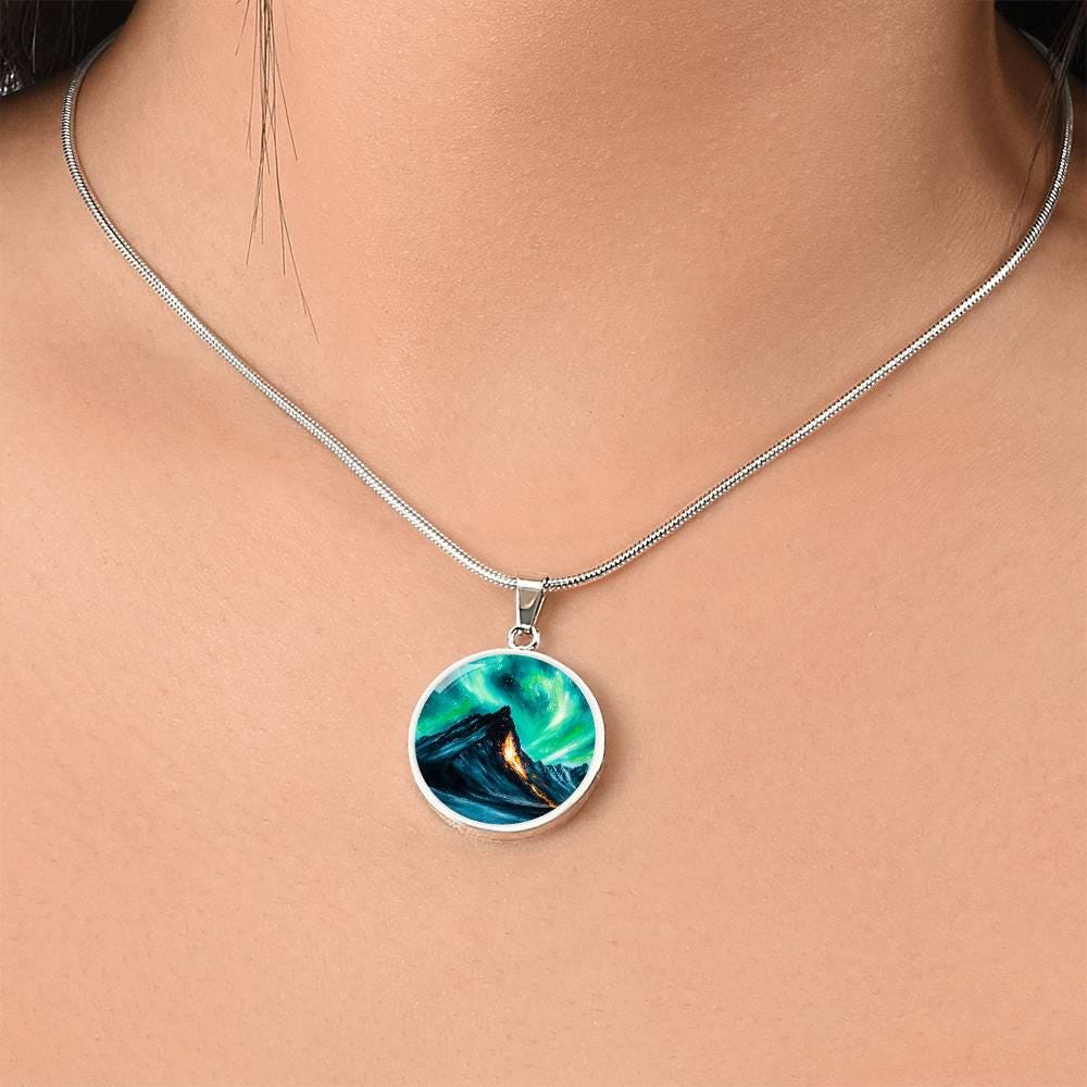 Iceland Fire & Ice Volcano Jewelry Gift 4 Her| Engraved Aurora
