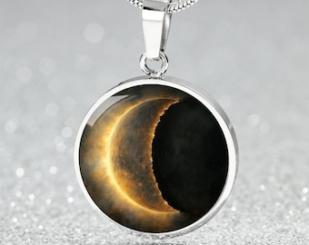 Partial Solar Eclipse Jewelry Personalized-Gift-For-Her | Celestial Necklace Custom-Gift | Sun Moon Jewellery Bracelet |  Eclipse Keychain