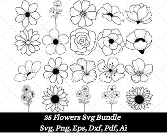 Bloem Svg bundel, fijne lijn bloem, bloemen Svg bundel, bloemen Svg bundel, botanische SVG, Habiscus bloem Svg, Png, strand Shirt Design