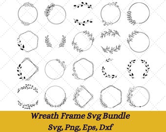 May include: A set of 20 black and white wreath frame SVGs. The frames are made of simple lines and feature various floral and leaf designs. The frames are perfect for adding a touch of elegance to your projects.