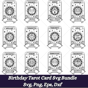 Birthday Tarot Cards Svg Bundle, zodiac svg, horoscope svg, cricut svg cutting files, star constellation, star sign svg, zodiac sign svg