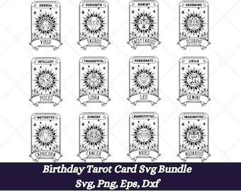 Födelsedagstarotkort Svg-paket, zodiak-svg, horoskop-svg, Cricut-svg-klippfiler, stjärnkonstellation, stjärntecken-svg, stjärntecken-svg