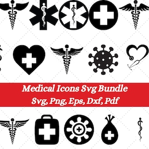 Medical Icons Svg Bundle, Medical Symbols Svg, Stethoscope Svg, Caduceus Svg, Doctor Svg, Health Care Svg, Healthcare Worker Svg, Virus Svg
