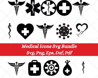 Paquete de iconos médicos SVG, símbolos médicos SVG, estetoscopio SVG, caduceo SVG, médico SVG, atención médica SVG, trabajador de la salud SVG, virus SVG