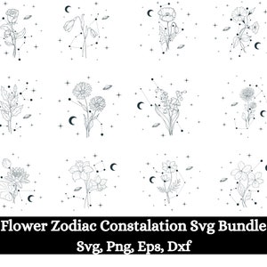 Gwiazda Kwiatowa Gwiazda Zodiaku Konstelacja SVG, zodiak SVG, horoskop SVG, plik do cięcia Cricut SVG, konstelacja gwiazd, znak zodiaku SVG, znak zodiaku SVG
