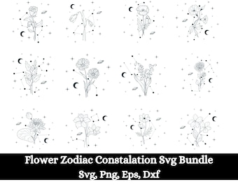 Flower Star Zodiac Constellation svg, zodiac svg, horoscope svg, cricut svg cutting file, star constellation, star sign svg, zodiac sign svg