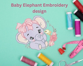 Broderimaskin för babyelefanter, broderidesign för babyelefanter för babyshower, djurbroderidesign, present till nyfött barn