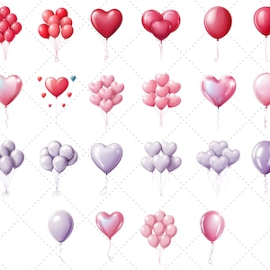 Valentine&#39;s Day Balloon Bundle, Heart Balloons PNG, Happy Valentine&#39;s Day Bouquet, balloons clipart Bundle, Birthday Party elements clip art