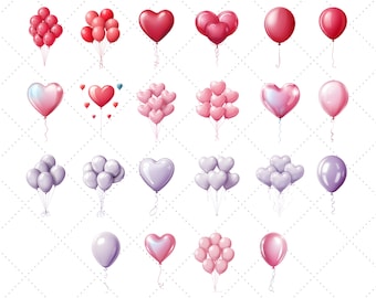 Valentine's Day Balloon Bundle, Heart Balloons PNG, Happy Valentine's Day Bouquet, balloons clipart Bundle, Birthday Party elements clip art