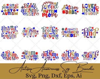 Ensemble Svg png de sensibilisation à l'autisme, Svg citation autisme, Au-Some Svg, Svg maman autisme, papa autiste Svg, Svg puzzle, Svg soeur autisme, Dxf, Ai, Png