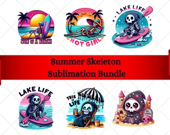 Summer Skeleton Sublimation Bundle, Summer beach, Beach skeleton, Summer Sublimation, Summer Shirt Design, Funny Summer Skeleton Png