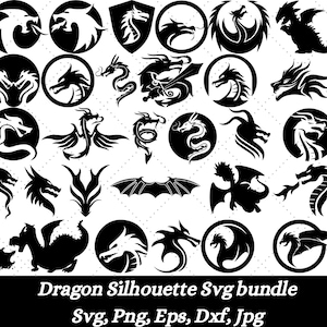 Dragon SVG Bundle, Dragon Tattoo Designs, Chinese Dragon Clipart, Mythical Beast Vector, Dragon Silhouette Cut Files, Fire Dragon Svg