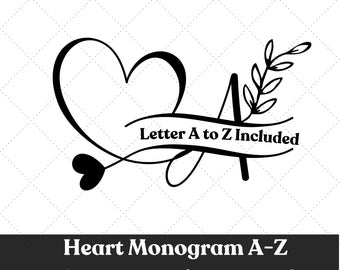 A bis z Herz Monogramm Alphabet Bundle, A bis z Herz Monogramm, Herz Monogramm Buchstabe svg, Hochzeit Monogramm svg, Alphabet schnitt Datei Cricut,