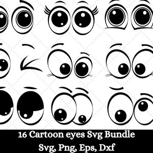 Ojos de dibujos animados SVG, Paquete de ojos de cómic svg, Ojos saltones, Línea exterior, Ojos svg, Ojos divertidos svg, Ojos lindos svg, Ojos grandes svg, Pestañas svg