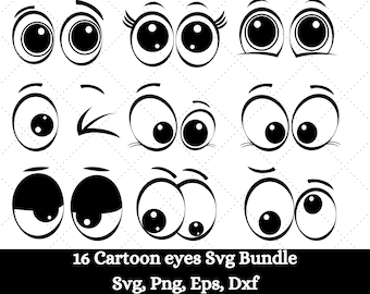 Ojos de dibujos animados SVG, Paquete de ojos de cómic svg, Ojos saltones, Línea exterior, Ojos svg, Ojos divertidos svg, Ojos lindos svg, Ojos grandes svg, Pestañas svg