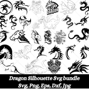 Dragon SVG Bundle, Dragon Tattoo Designs, Chinese Dragon Clipart, Mythical Beast Vector, Dragon Silhouette Cut Files, Fire Dragon Svg