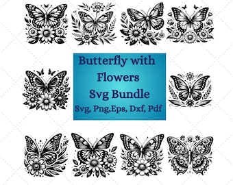 Fjäril med blommor Svg-paket, fjäril SVG-paket, fjärilar SVG, monark SVG, mandala fjäril Svg, fjäril Png, klippfil Cricut