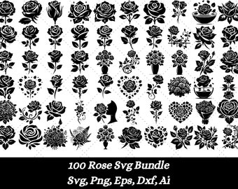 Rose Svg Bundle, Roses Svg Bundle, Rose Clipart Bundle, Rose Svg cut files for Cricut, Flowers Svg, Rose Silhouette, Rose Bouquet, Rose Png