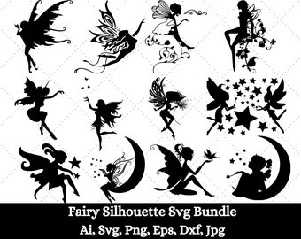 Fee Silhouette SVG-Bundle, Fee Silhouette SVG, Fee Clipart, Fee Cricut, Fee Vektor, Feen SVG, digitaler Download, Magic World svg