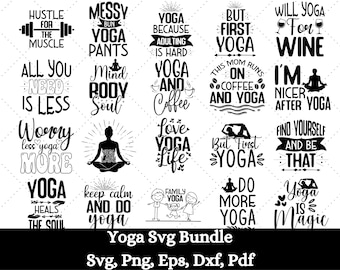 Paquete SVG de yoga, SVG de yoga, Citas de yoga SVG, Dicho de yoga, Archivos de corte svg de yoga para Cricut, Silueta de yoga, Archivos svg de meditación, Camisas de yoga